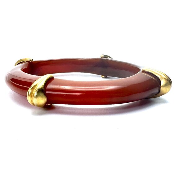 Vintage '80s Liz Claiborne Butterscotch Resin Bangle & Clip-on Earrings — EUC - Picture 7 of 11